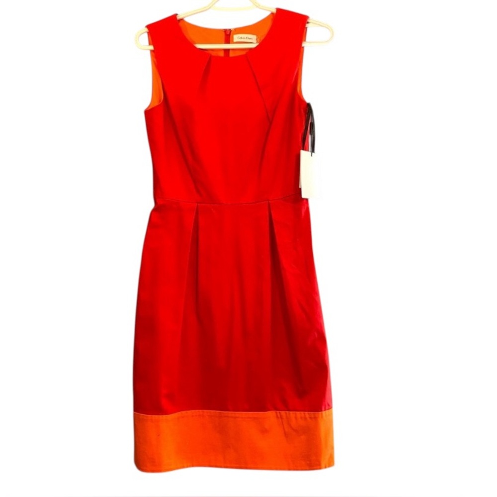 NWT Calvin Klein Sleeveless Seamed Red Orange Colorblock Dress Sz 2